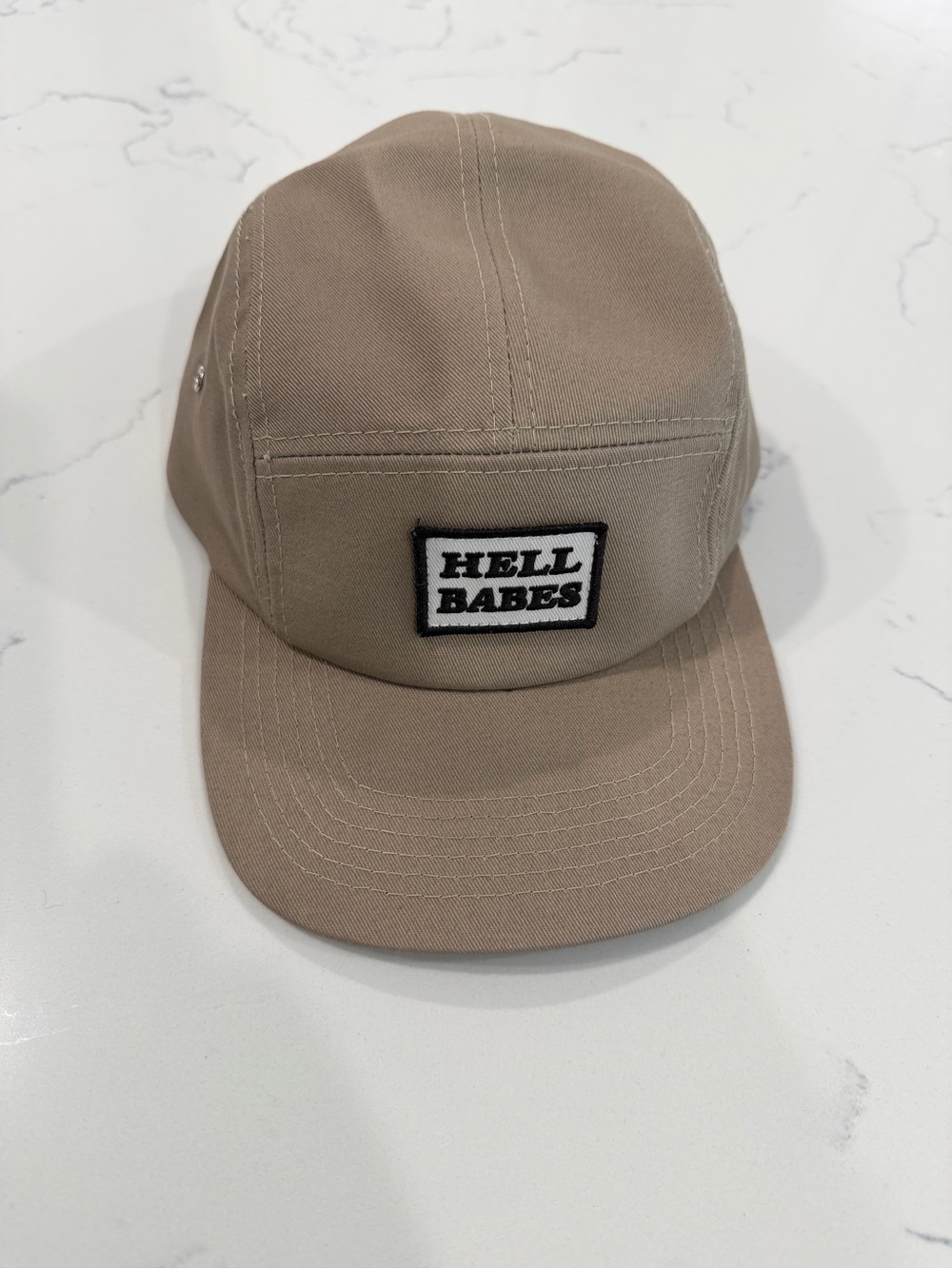 Hell Babes Five Panel Camp Hat Beige Adjustable Strapback Cap